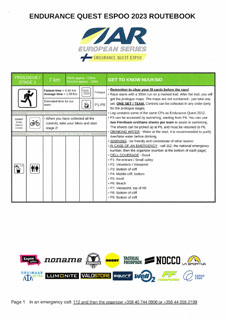 Endurance Quest, routebook, page 1